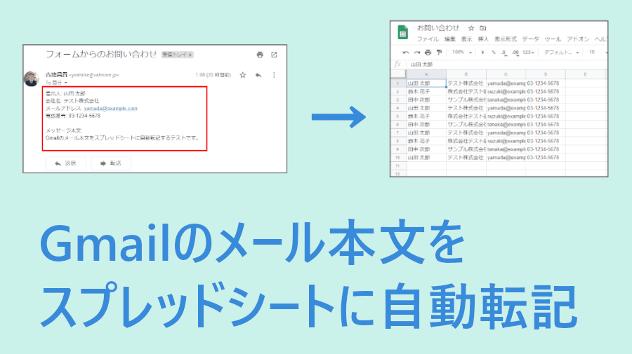 Gas Gmailのメール本文をスプレッドシートに転記する方法 Valmore